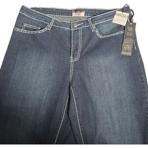 Tru Luxe Vienna Boyfriend Jeans Dark Indigo Rhinestone Cross Thick Stitch 32/14